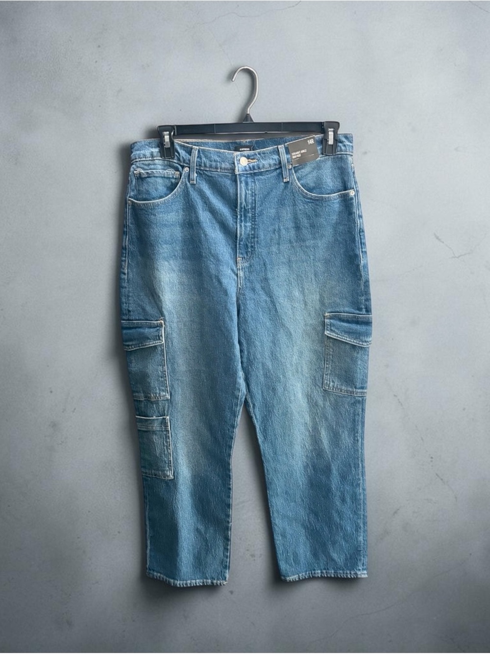 New Expess High Rise Straight Ankle Cargo Jeans Womens sz 14 34x27